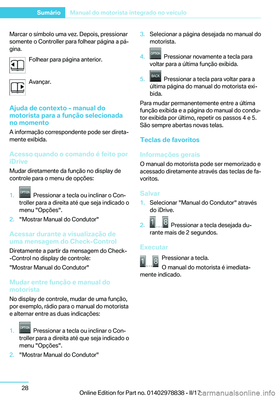 BMW I3 2017  Manual do condutor (in Portuguese) �M�a�r�c�a�r� �o� �s�
