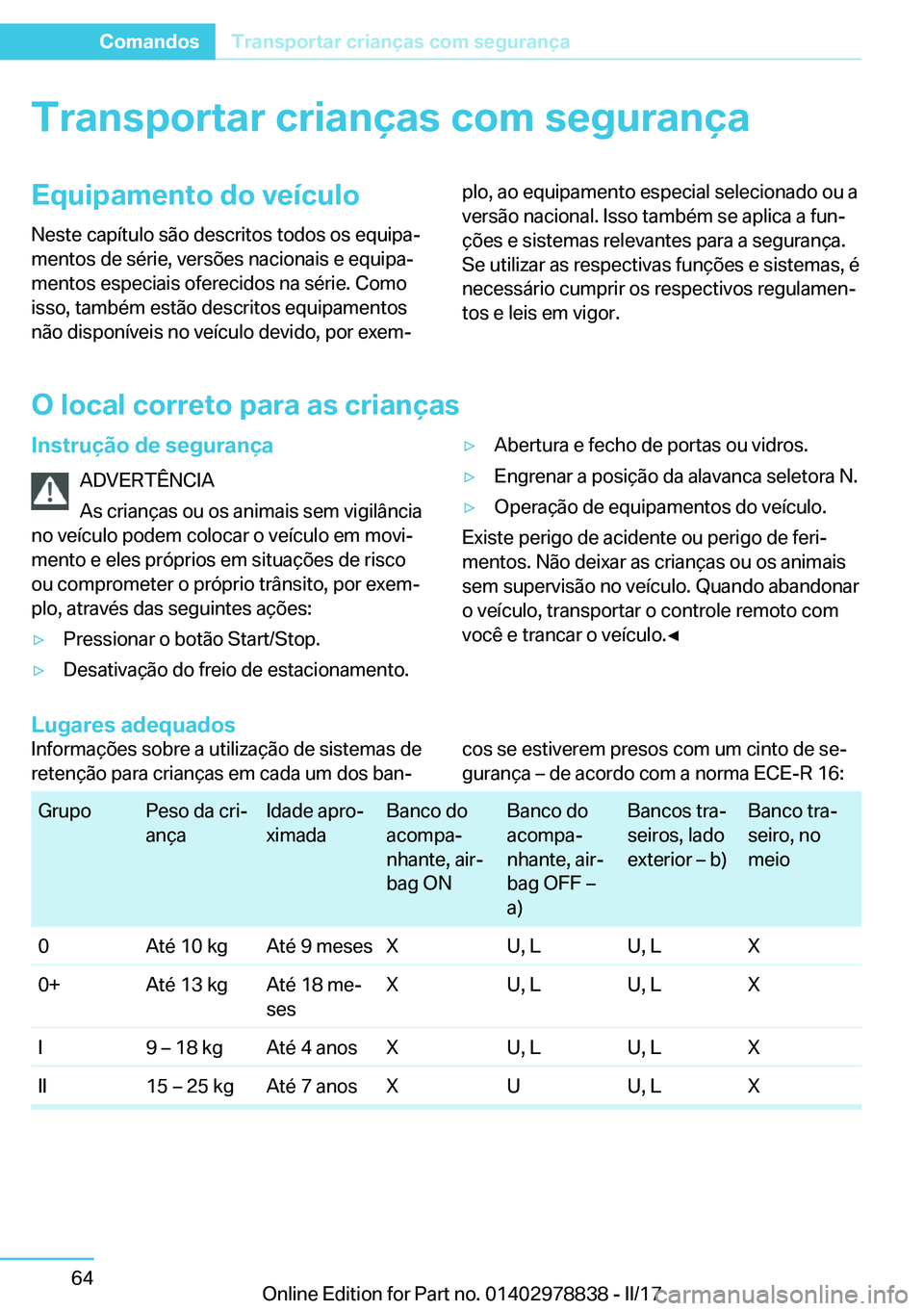 BMW I3 2017  Manual do condutor (in Portuguese) �T�r�a�n�s�p�o�r�t�a�r��c�r�i�a�n�