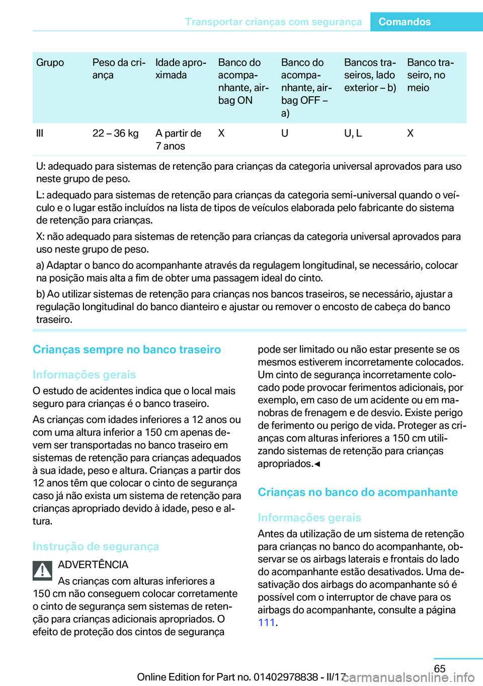 BMW I3 2017  Manual do condutor (in Portuguese) �G�r�u�p�o�P�e�s�o� �d�a� �c�r�iª
�a�n�