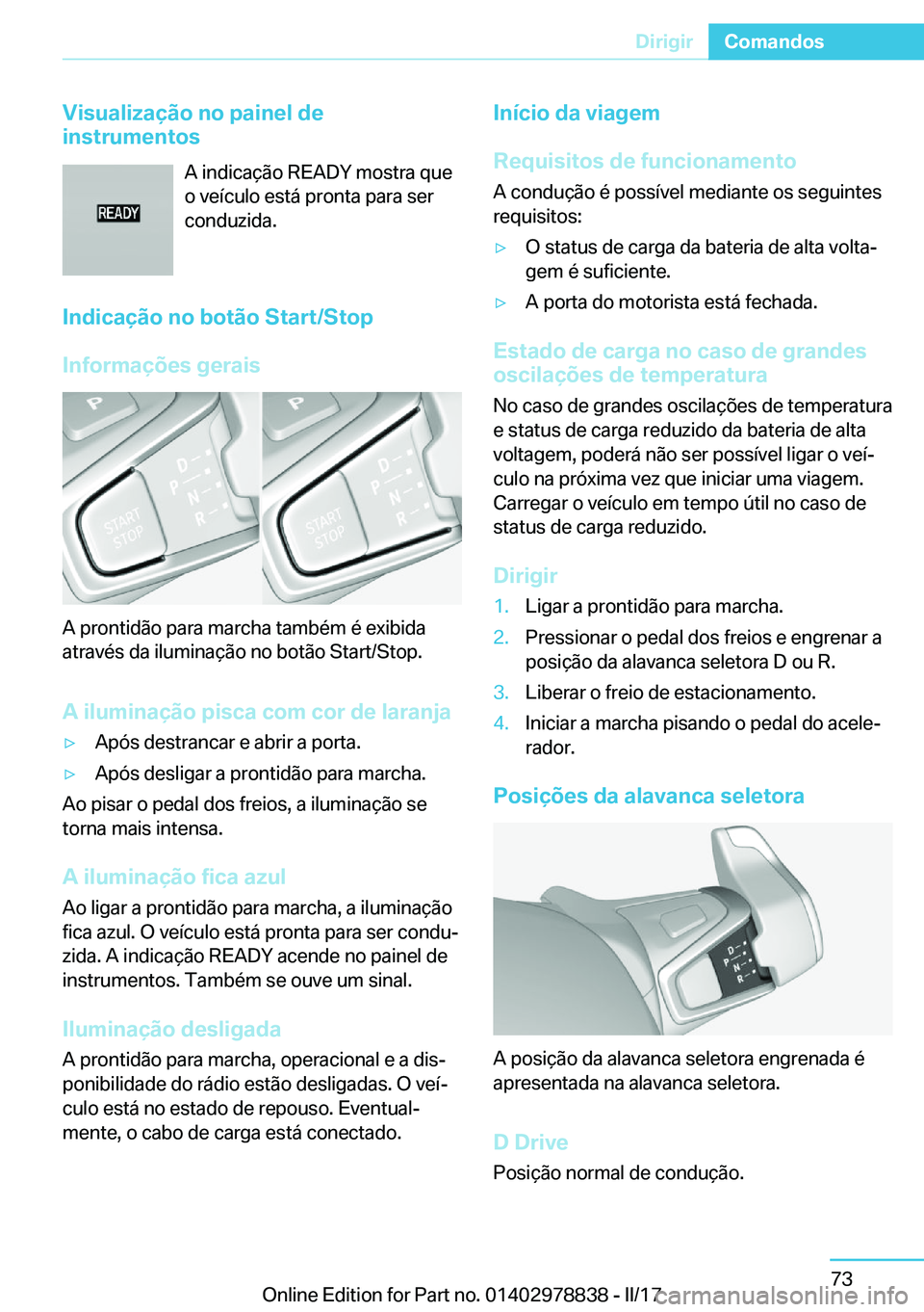 BMW I3 2017  Manual do condutor (in Portuguese) �V�i�s�u�a�l�i�z�a�