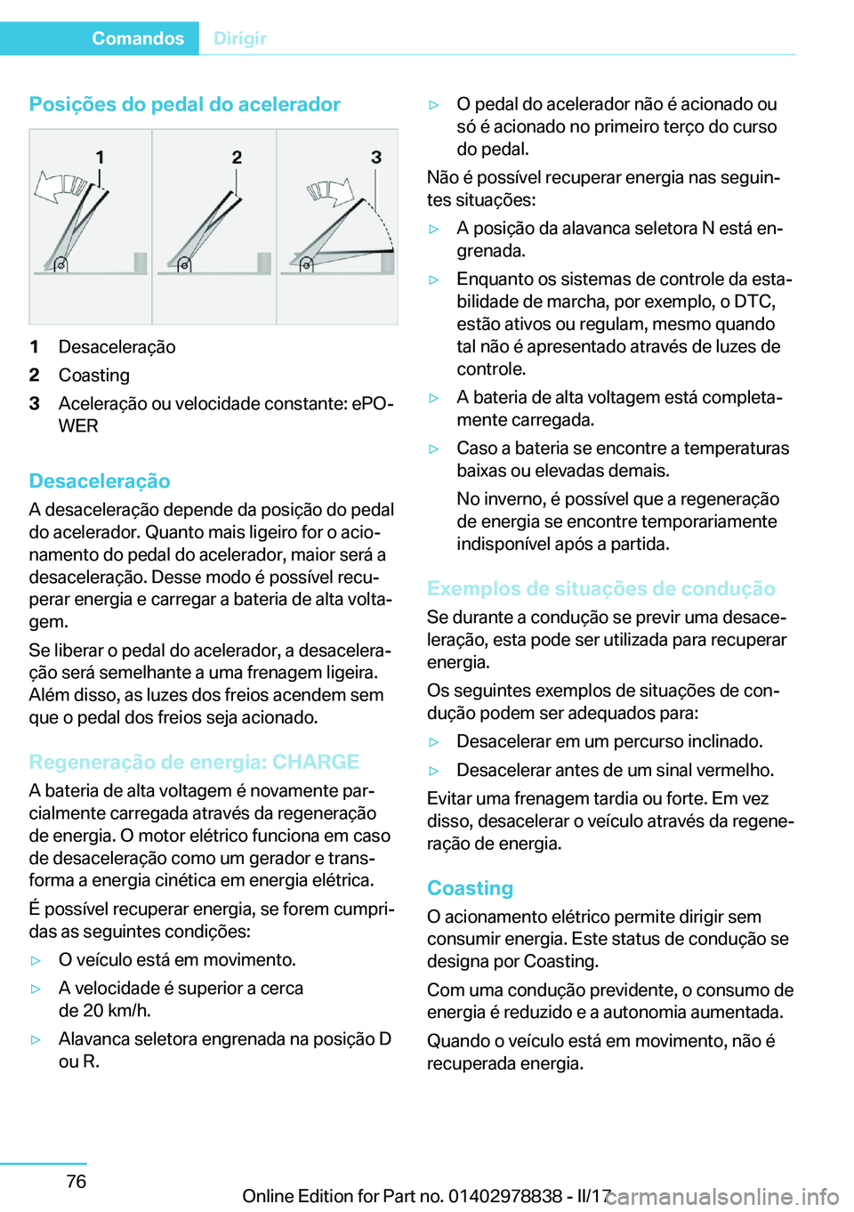 BMW I3 2017  Manual do condutor (in Portuguese) �P�o�s�i�