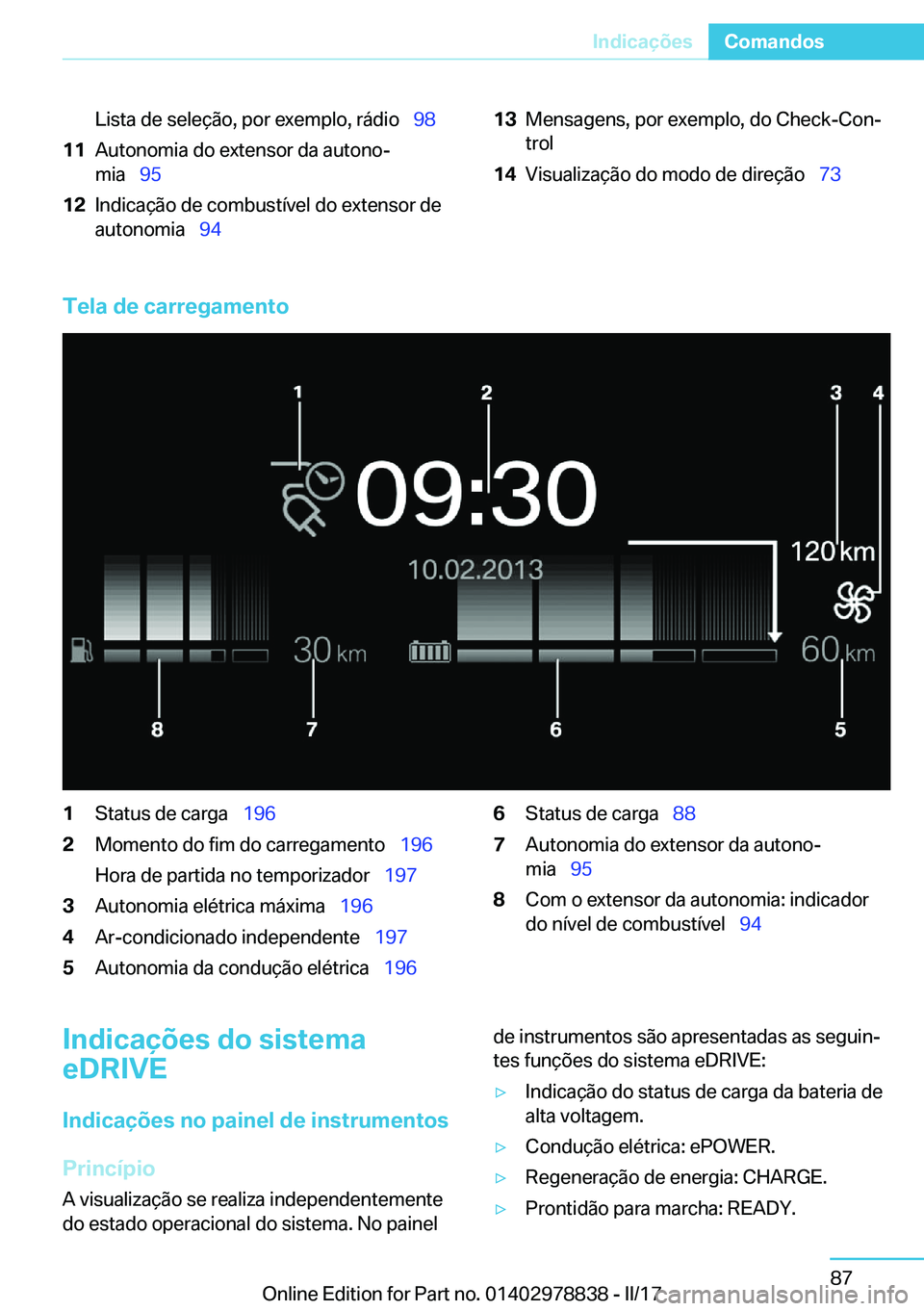 BMW I3 2017  Manual do condutor (in Portuguese) �L�i�s�t�a� �d�e� �s�e�l�e�