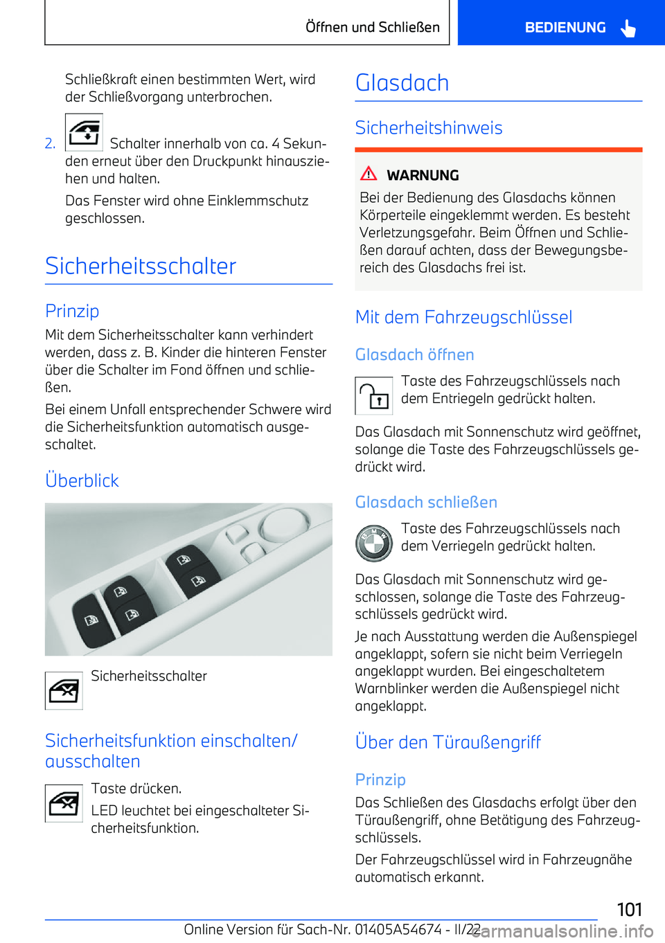 BMW I4 2022  Betriebsanleitungen (in German) Schlie
