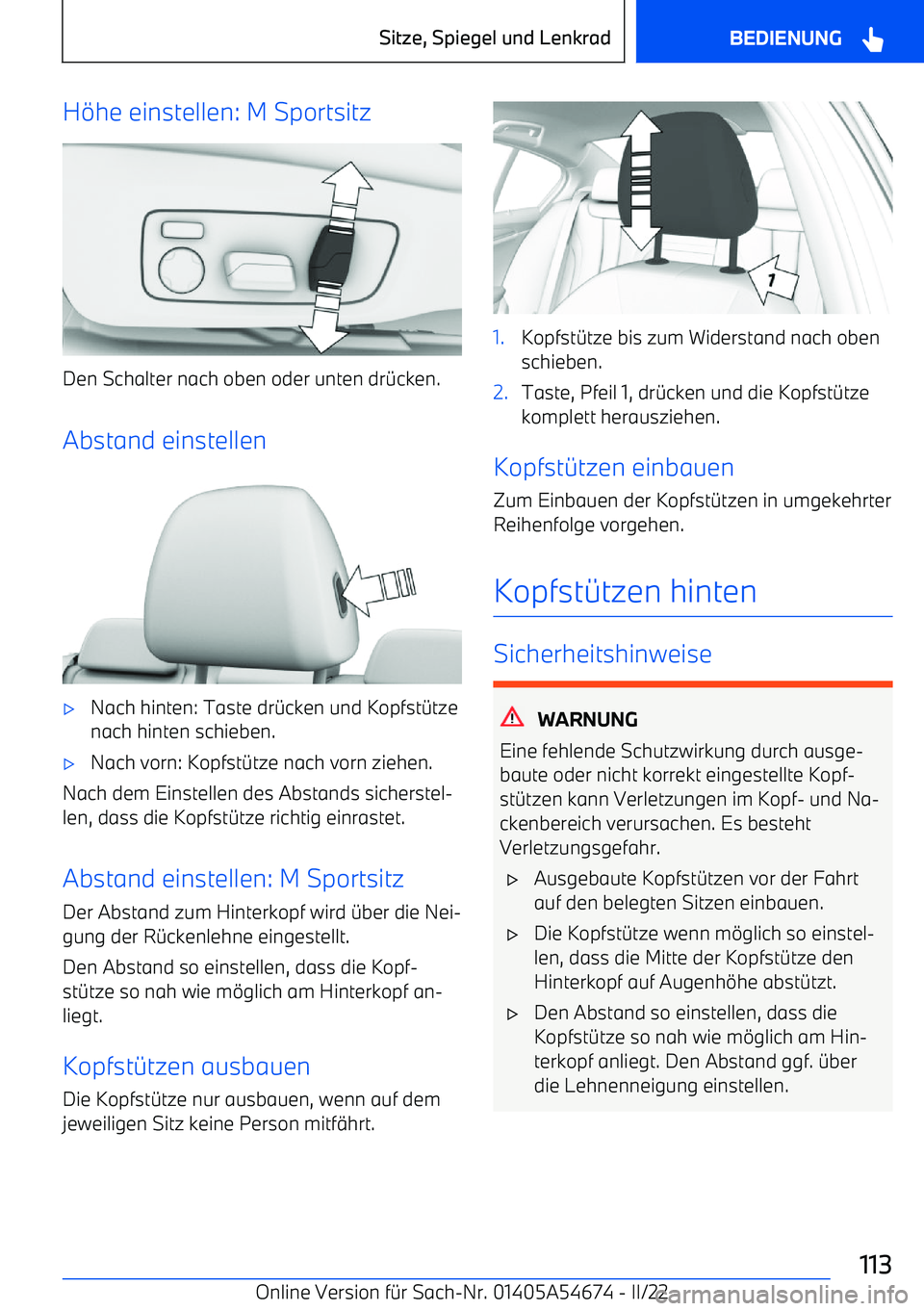 BMW I4 2022  Betriebsanleitungen (in German) H