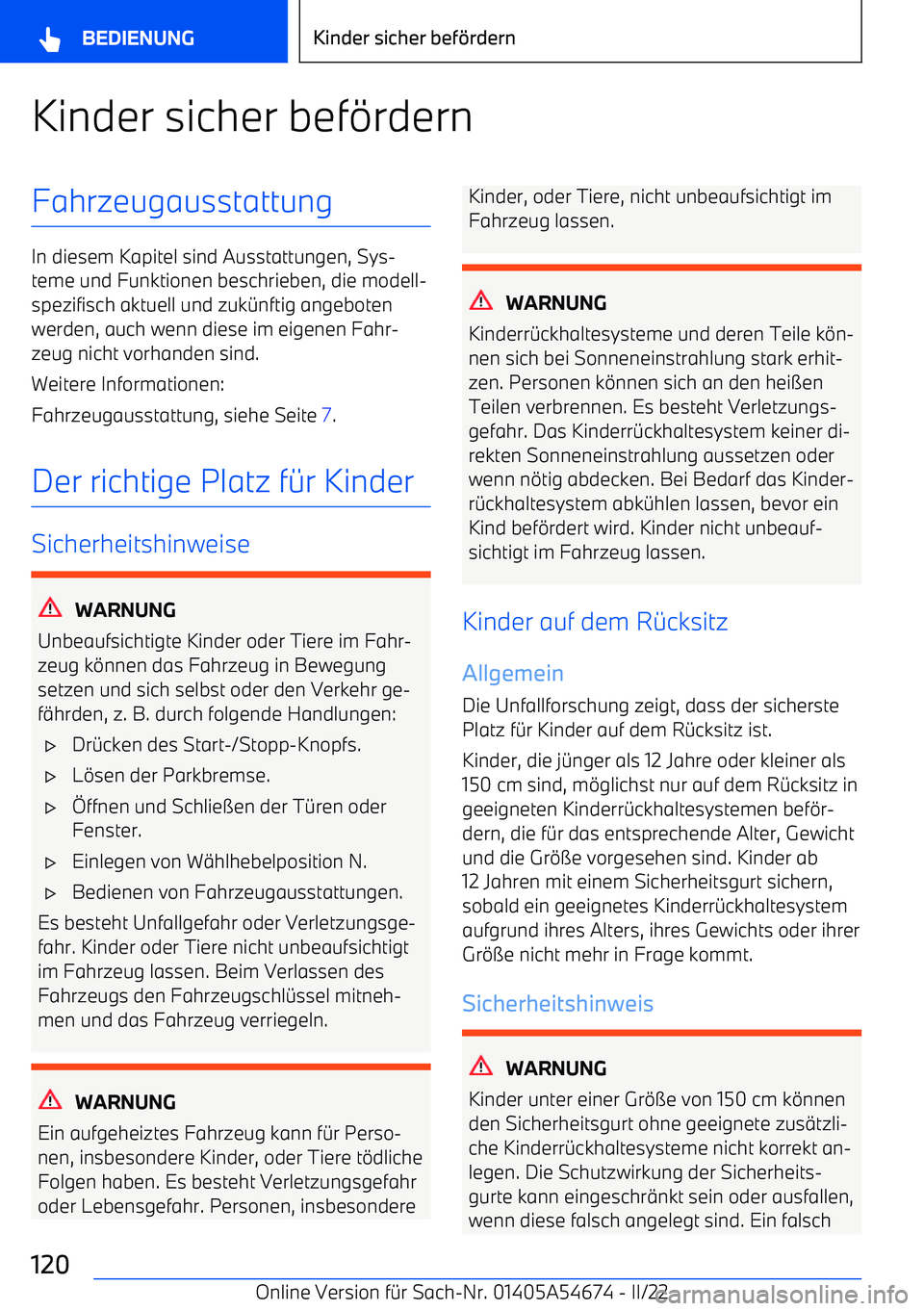 BMW I4 2022  Betriebsanleitungen (in German) Kinder sicher bef