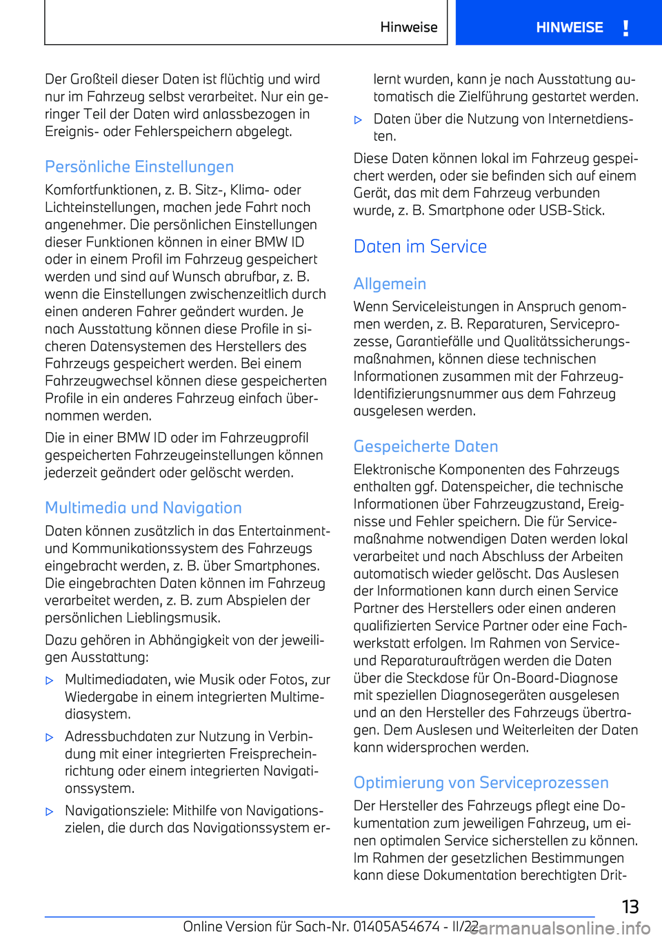 BMW I4 2022  Betriebsanleitungen (in German) Der Gro