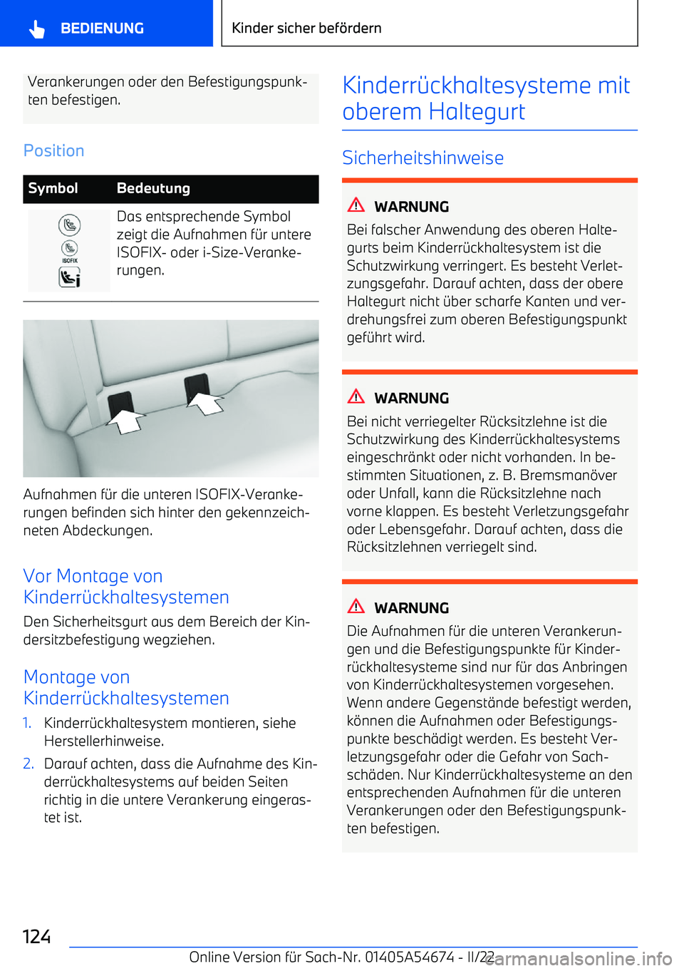 BMW I4 2022  Betriebsanleitungen (in German) Verankerungen oder den Befestigungspunk