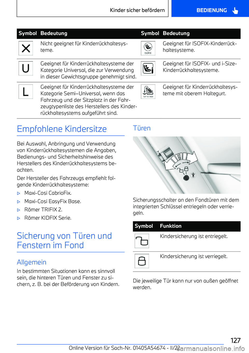 BMW I4 2022  Betriebsanleitungen (in German) SymbolBedeutungSymbolBedeutungNicht geeignet f