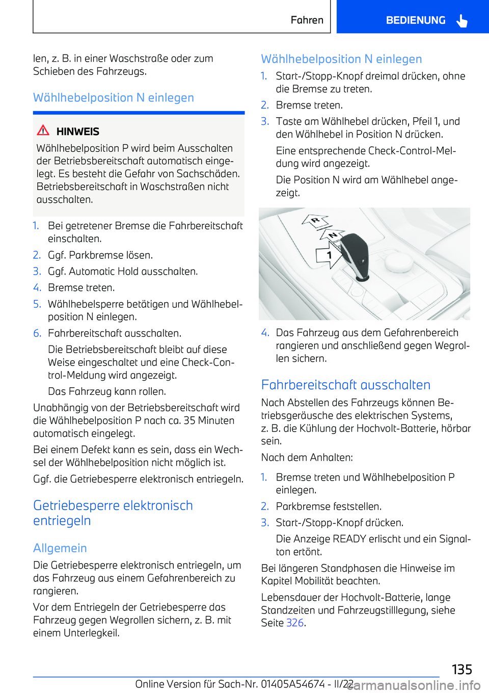 BMW I4 2022  Betriebsanleitungen (in German) len, z. B. in einer Waschstra