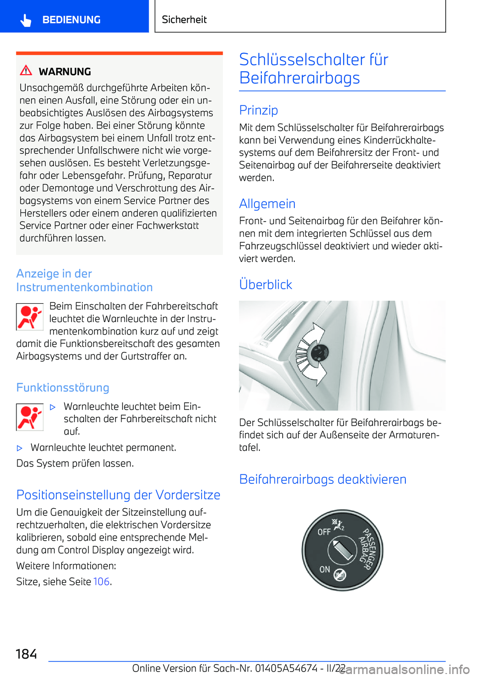 BMW I4 2022  Betriebsanleitungen (in German) WARNUNG
Unsachgem