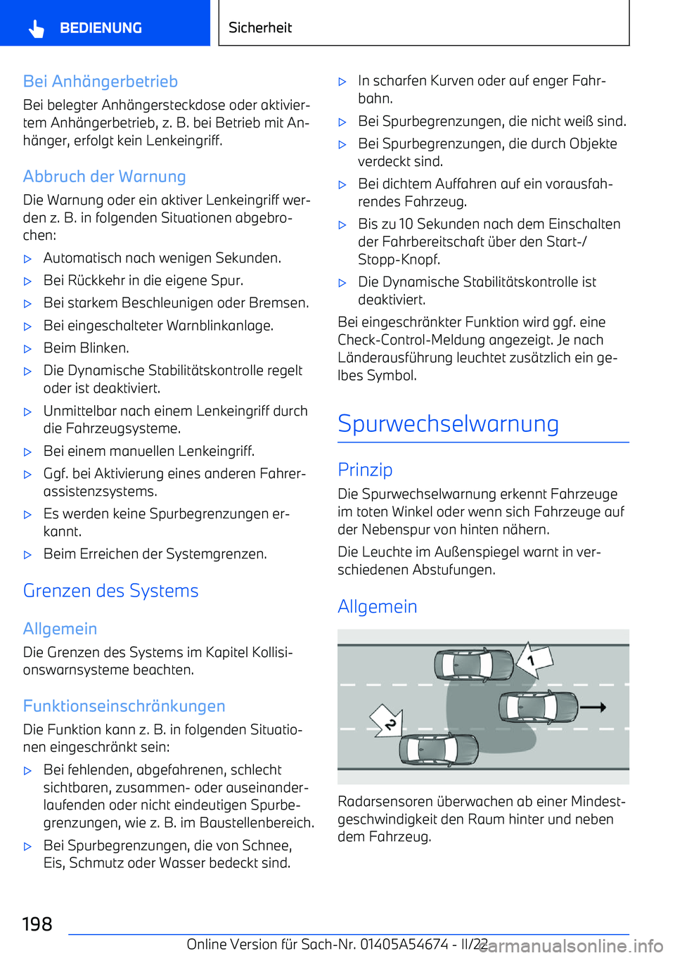 BMW I4 2022  Betriebsanleitungen (in German) Bei Anh$ngerbetrieb
Bei belegter Anh