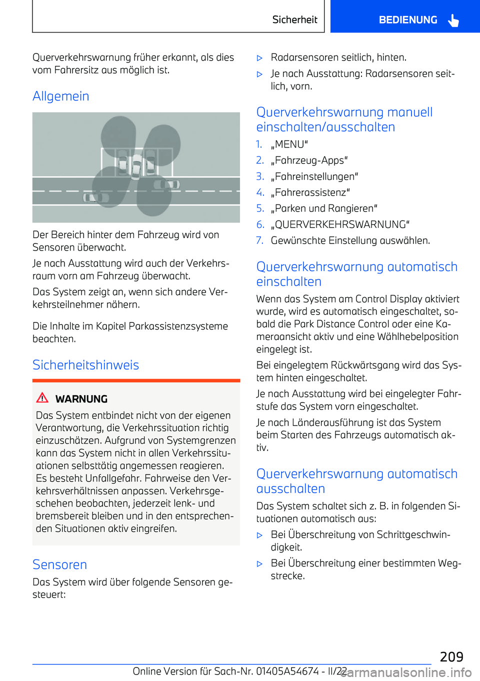 BMW I4 2022  Betriebsanleitungen (in German) Querverkehrswarnung fr