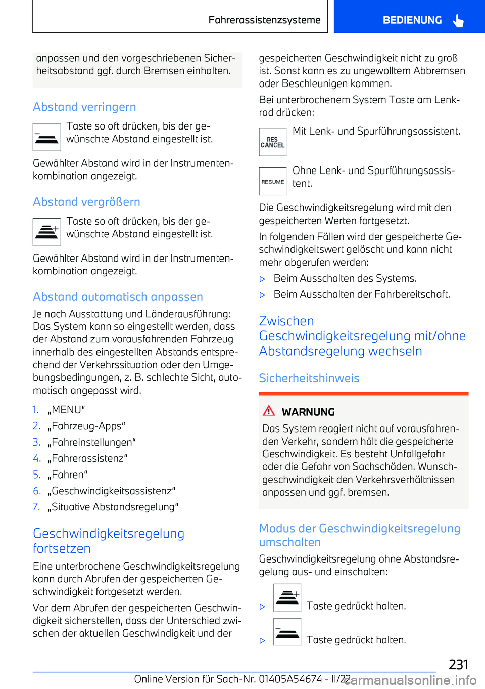 BMW I4 2022  Betriebsanleitungen (in German) anpassen und den vorgeschriebenen Sicher