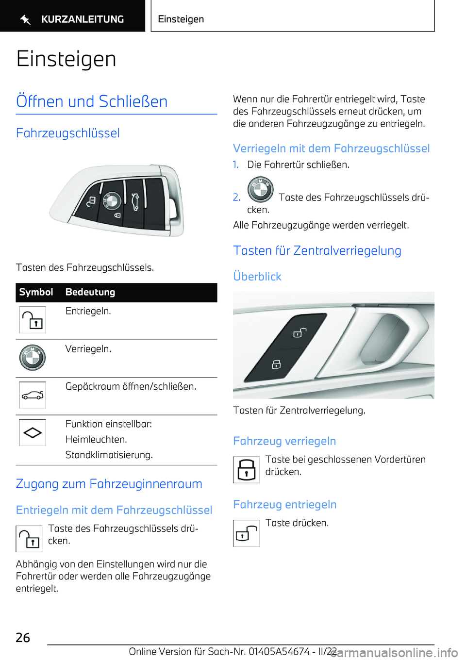 BMW I4 2022  Betriebsanleitungen (in German) Einsteigen ffnen und Schlie