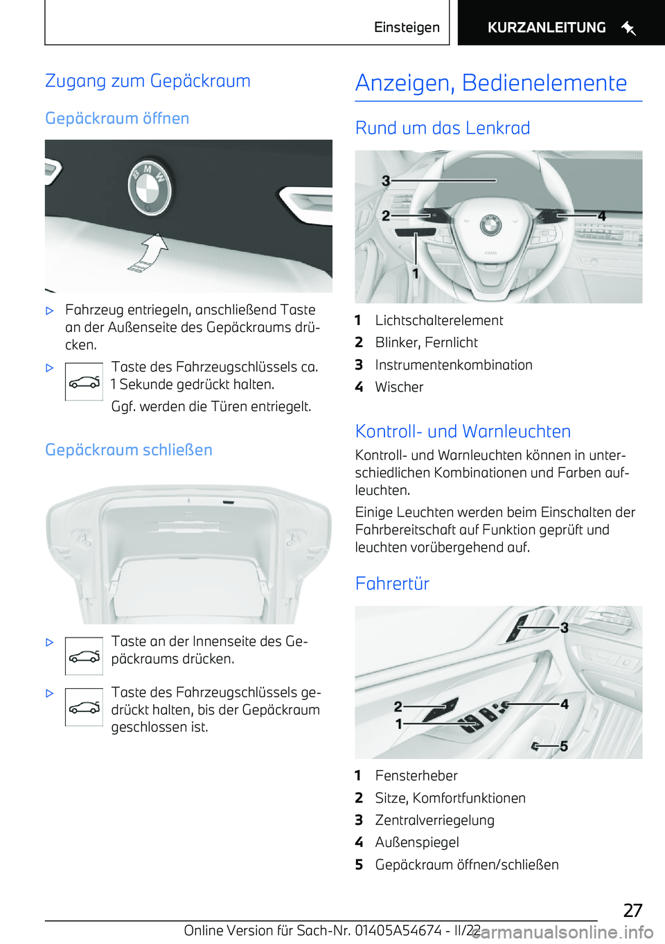 BMW I4 2022  Betriebsanleitungen (in German) Zugang zum Gep