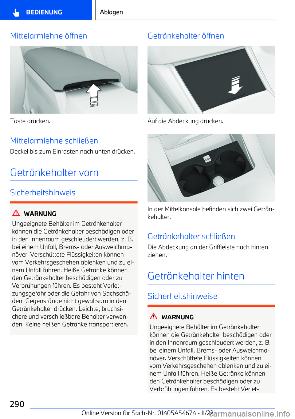 BMW I4 2022  Betriebsanleitungen (in German) Mittelarmlehne 