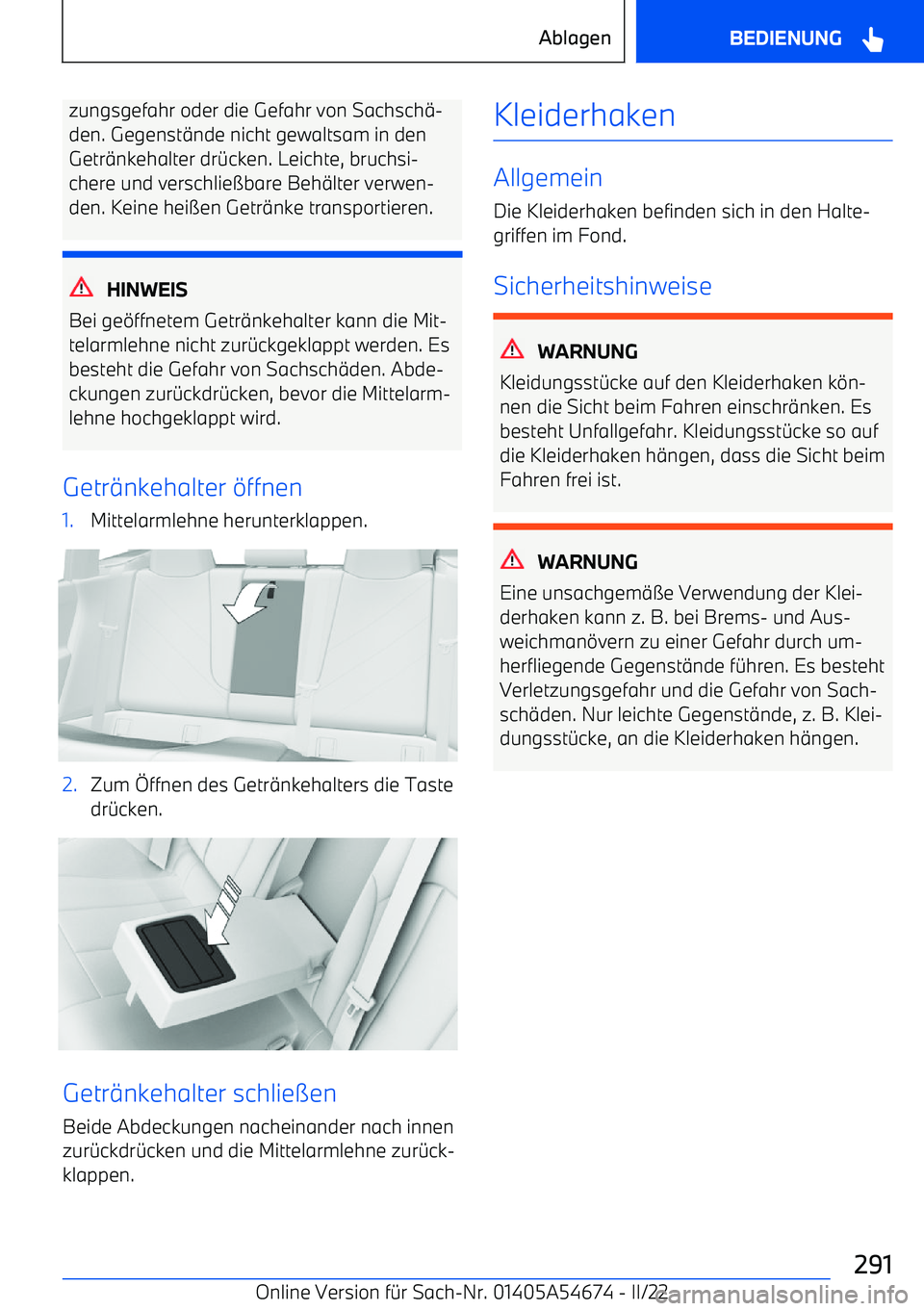 BMW I4 2022  Betriebsanleitungen (in German) zungsgefahr oder die Gefahr von Sachsch