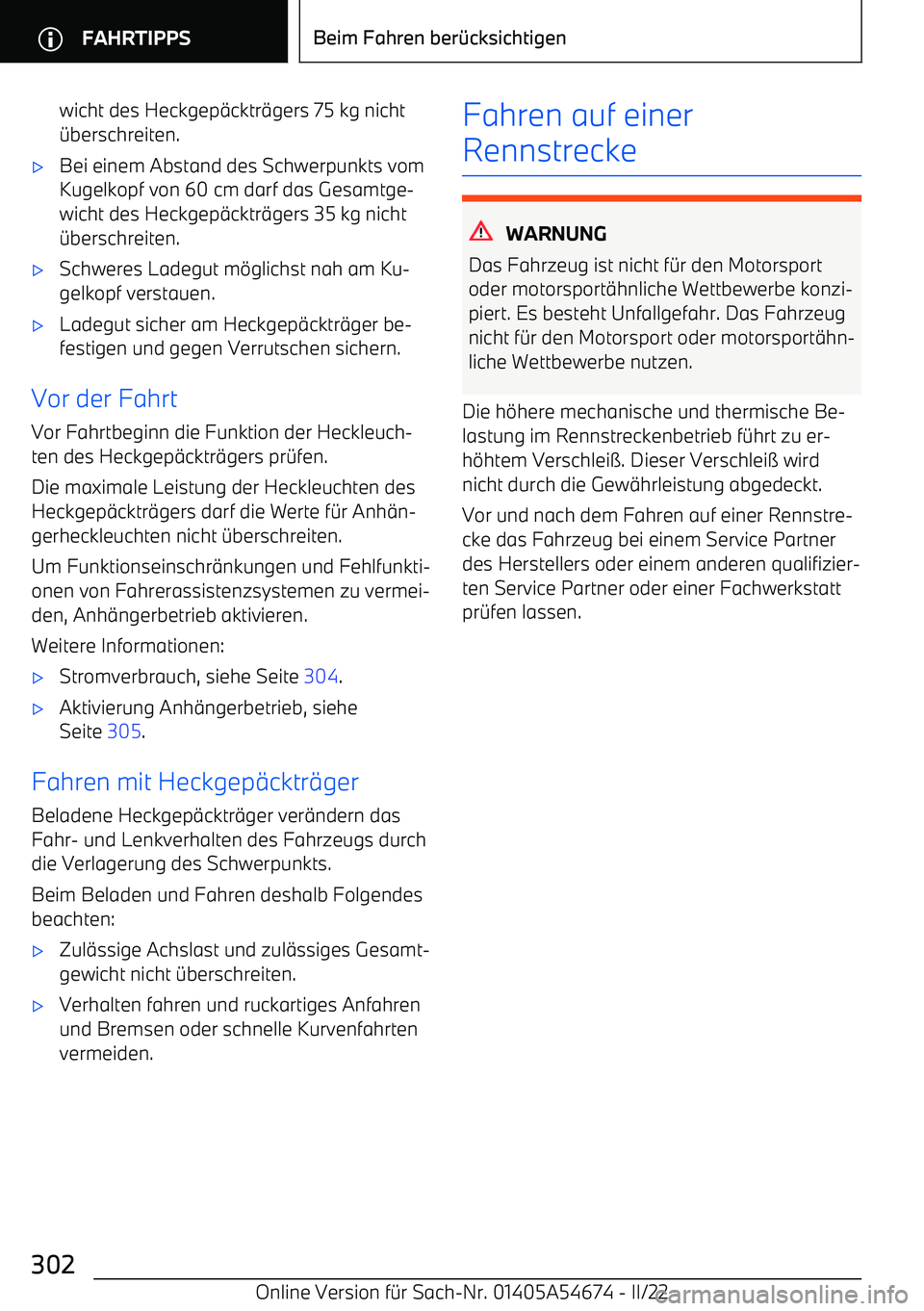 BMW I4 2022  Betriebsanleitungen (in German) wicht des Heckgep