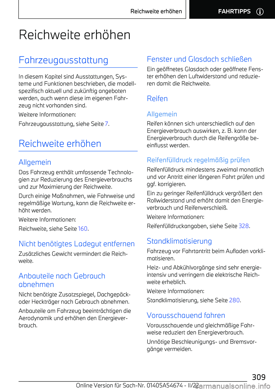 BMW I4 2022  Betriebsanleitungen (in German) Reichweite erh