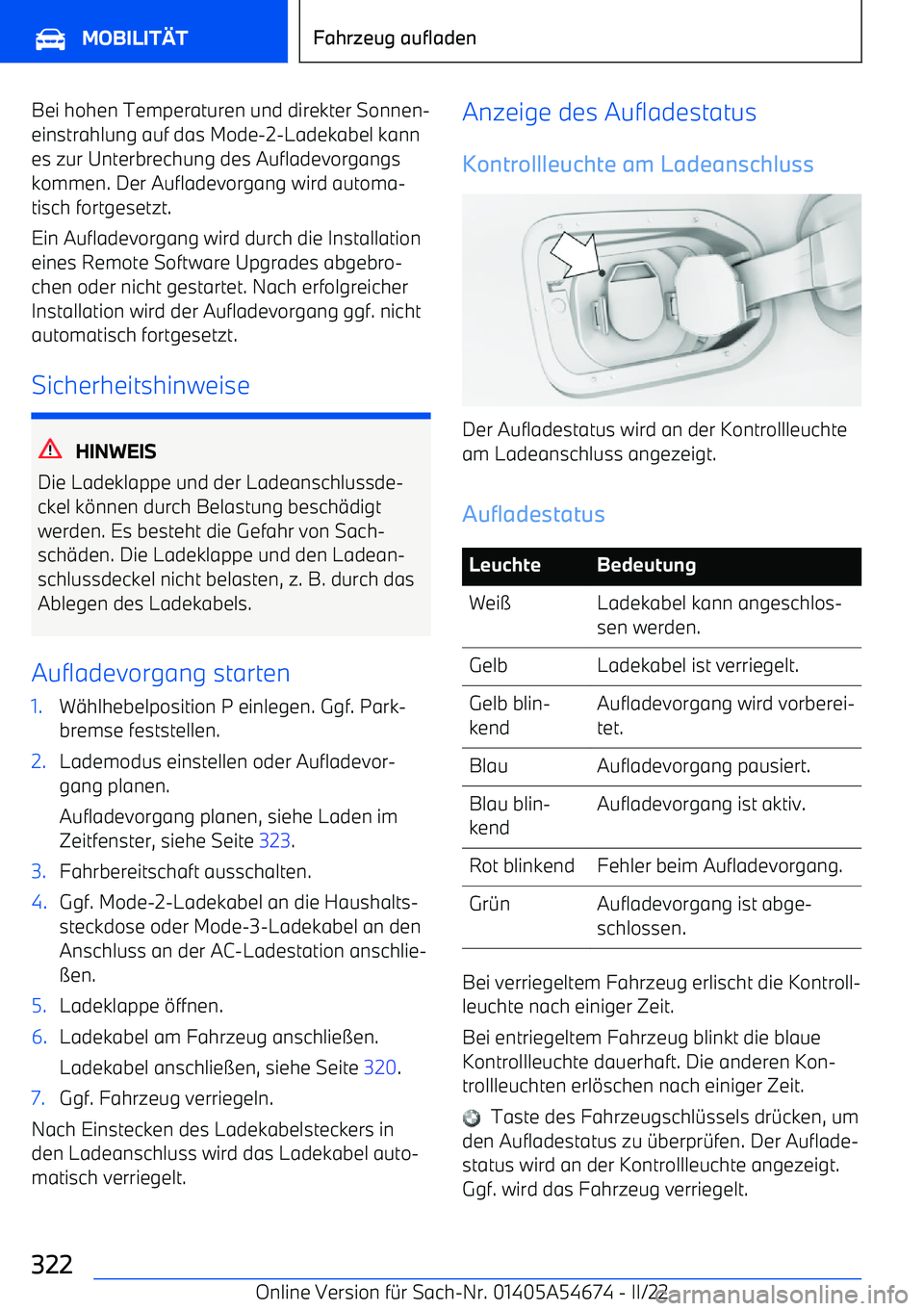 BMW I4 2022  Betriebsanleitungen (in German) Bei hohen Temperaturen und direkter Sonnen
