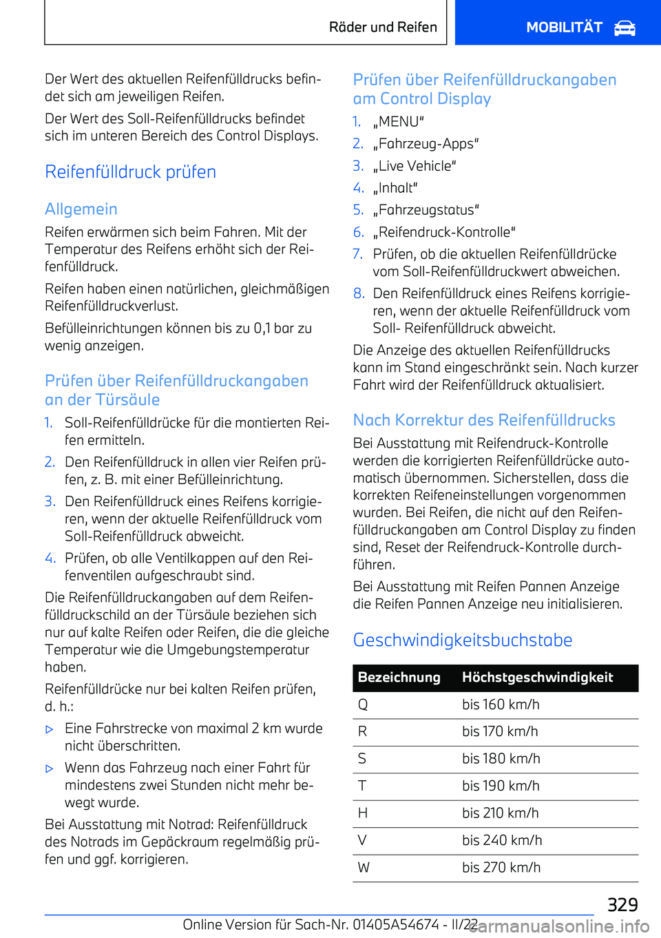BMW I4 2022  Betriebsanleitungen (in German) Der Wert des aktuellen Reifenf