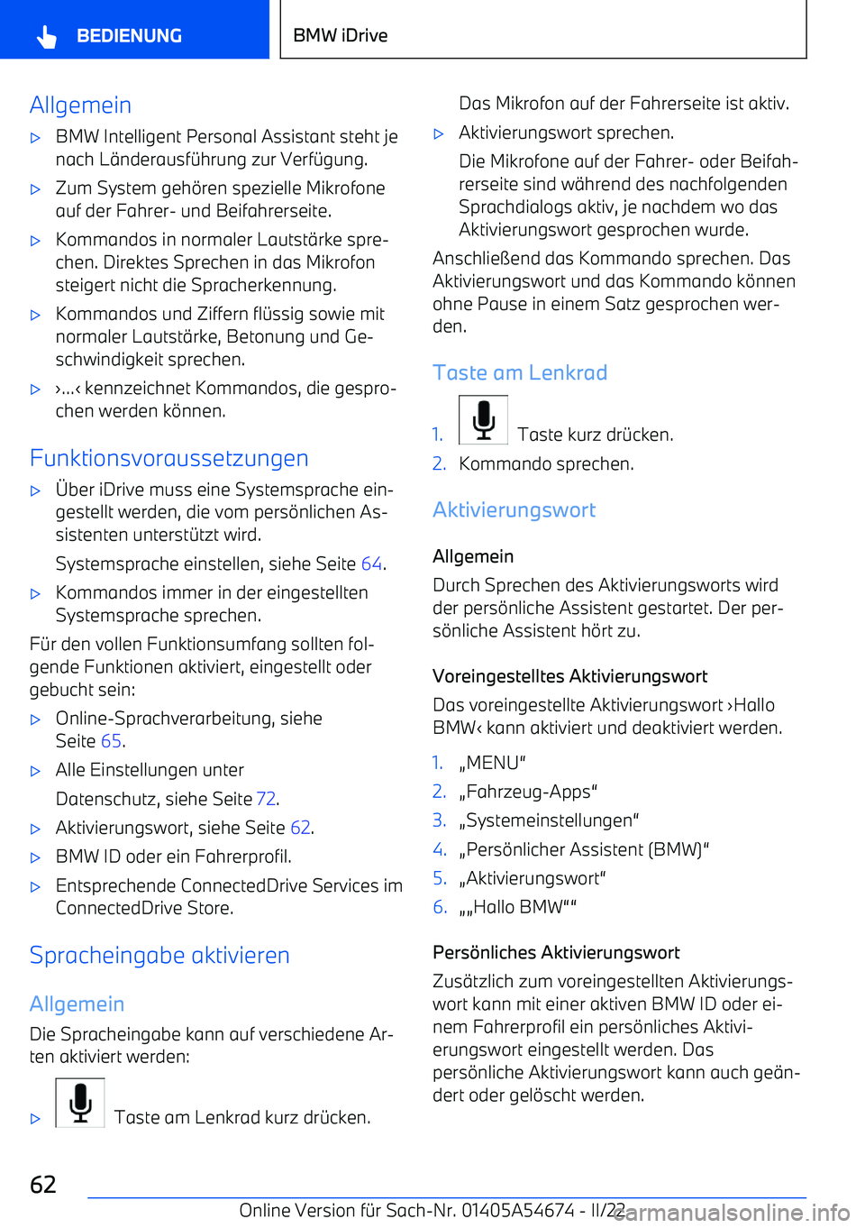 BMW I4 2022  Betriebsanleitungen (in German) Allgemein