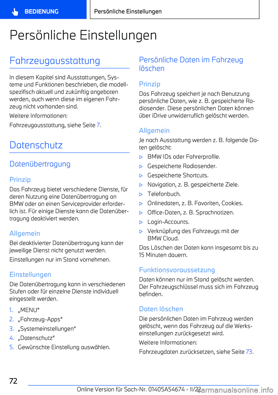 BMW I4 2022  Betriebsanleitungen (in German) Pers