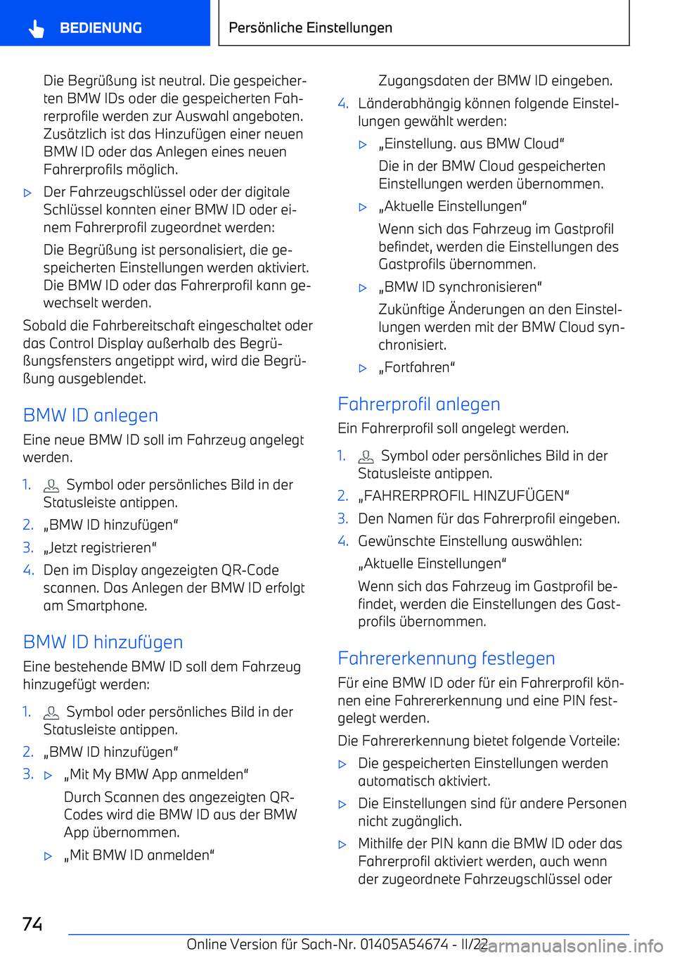 BMW I4 2022  Betriebsanleitungen (in German) Die Begr