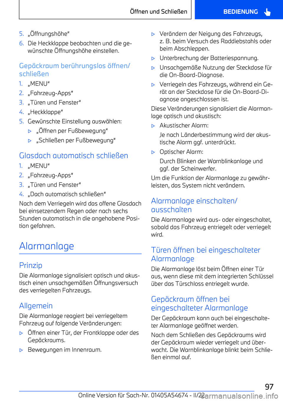 BMW I4 2022  Betriebsanleitungen (in German) 5.( ffnungsh