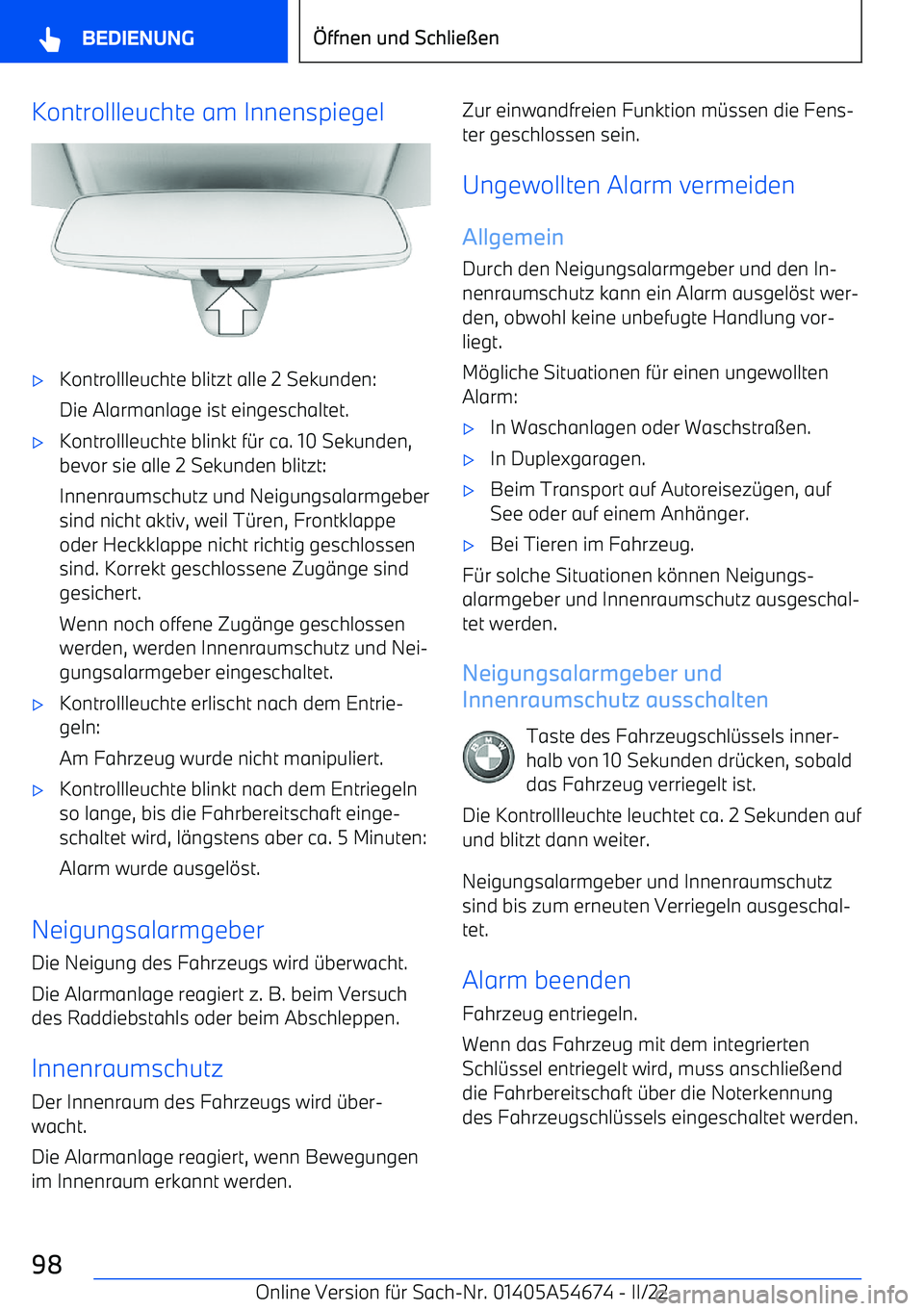 BMW I4 2022  Betriebsanleitungen (in German) Kontrollleuchte am Innenspiegel