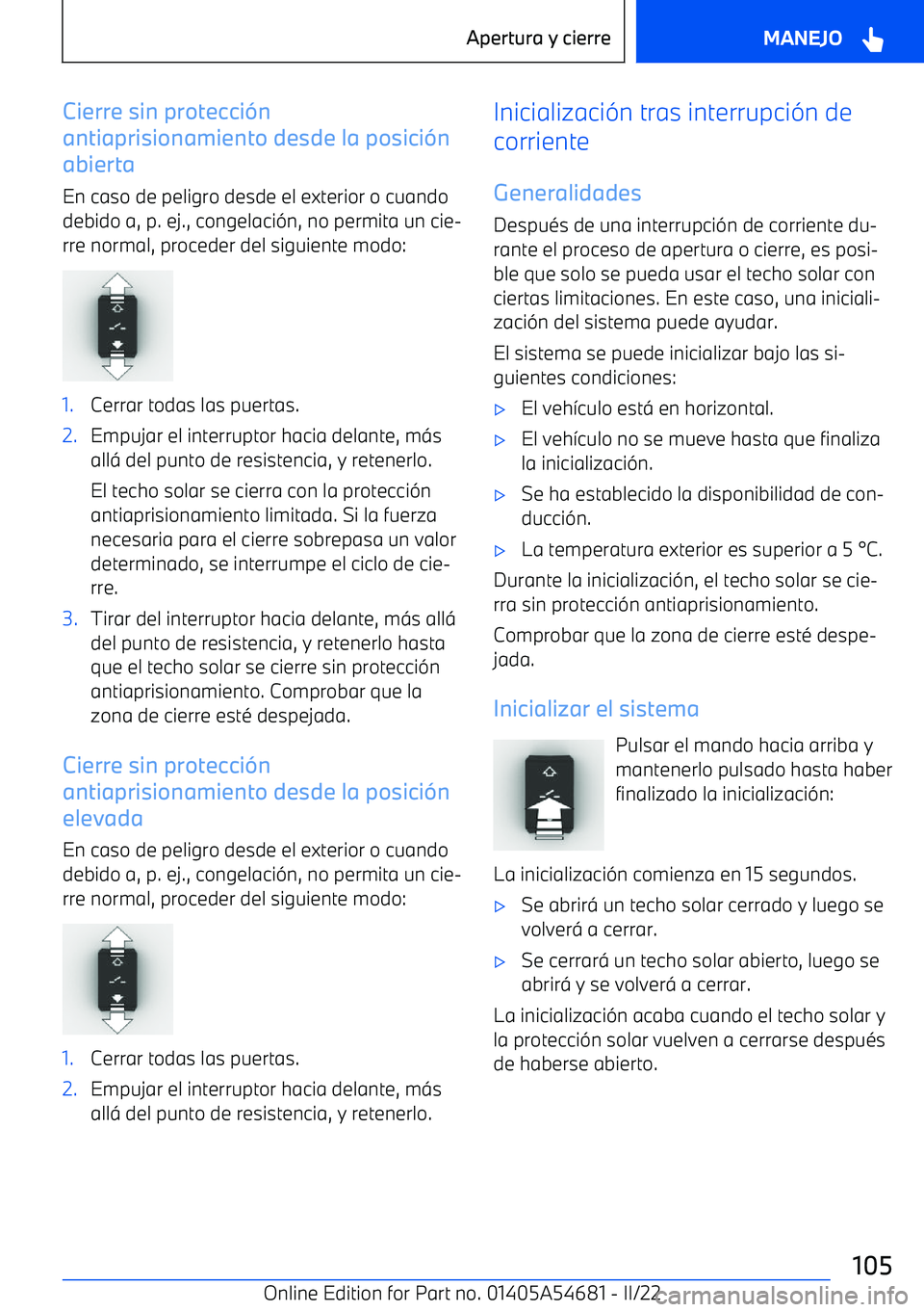 BMW I4 2022  Manuales de Empleo (in Spanish) Cierre sin protecci