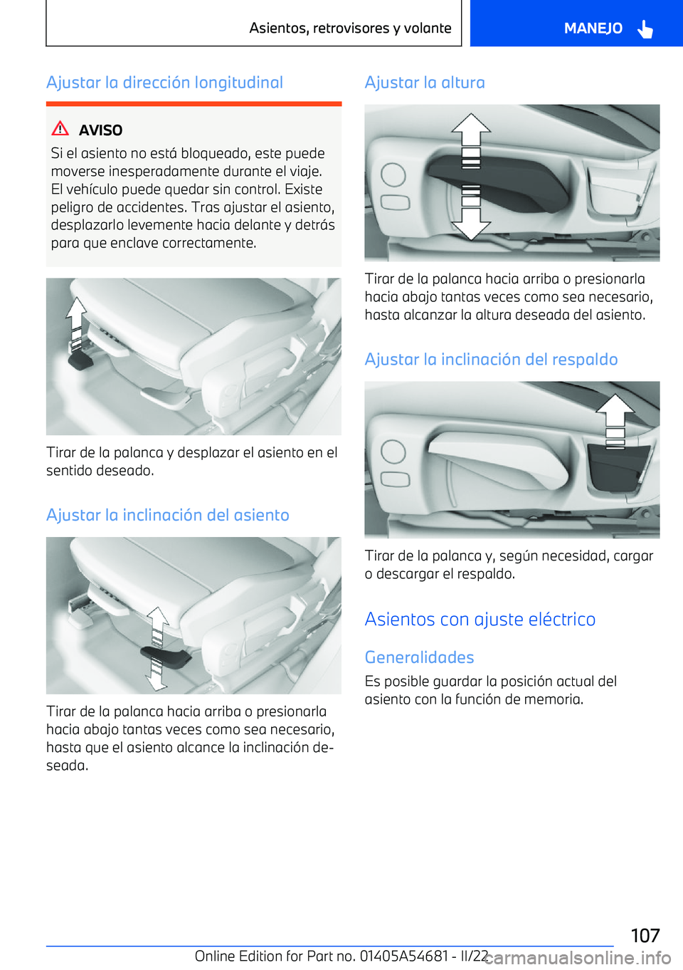 BMW I4 2022  Manuales de Empleo (in Spanish) Ajustar la direcci