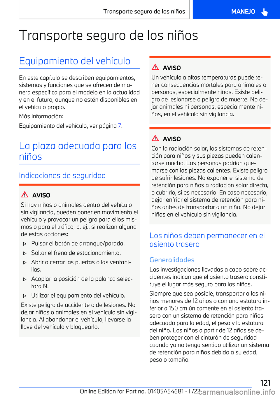 BMW I4 2022  Manuales de Empleo (in Spanish) Transporte seguro de los ni