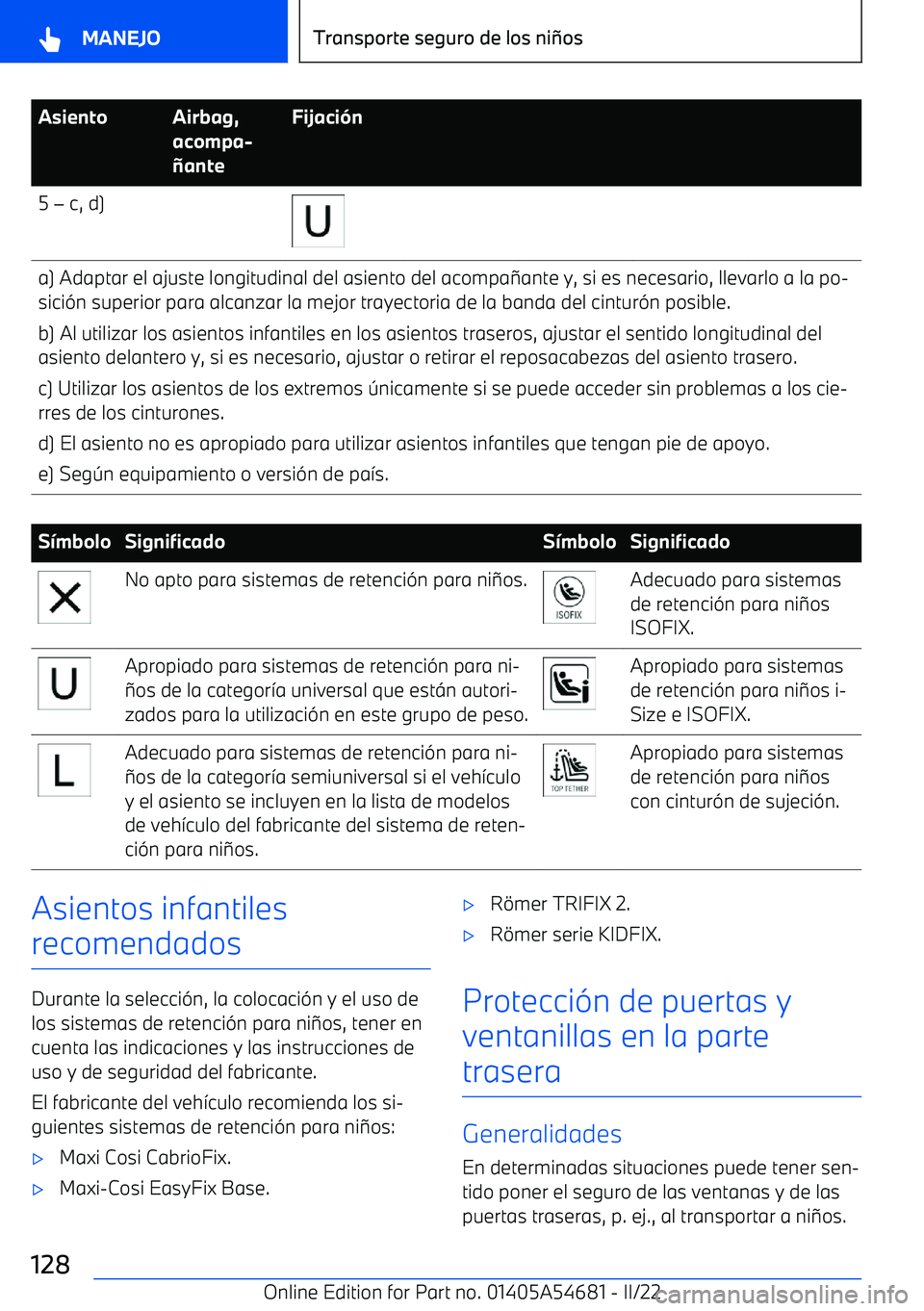 BMW I4 2022  Manuales de Empleo (in Spanish) AsientoAirbag,
acompa