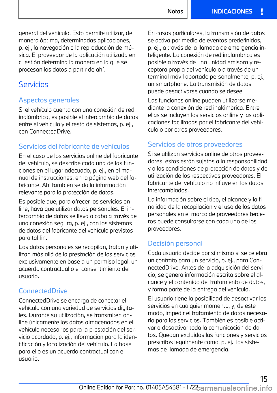 BMW I4 2022  Manuales de Empleo (in Spanish) general del veh