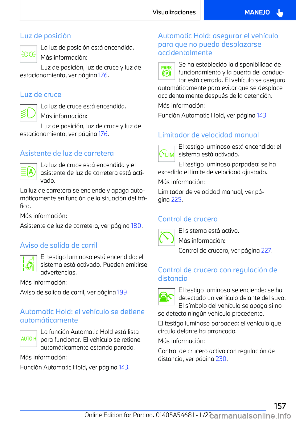 BMW I4 2022  Manuales de Empleo (in Spanish) Luz de posici