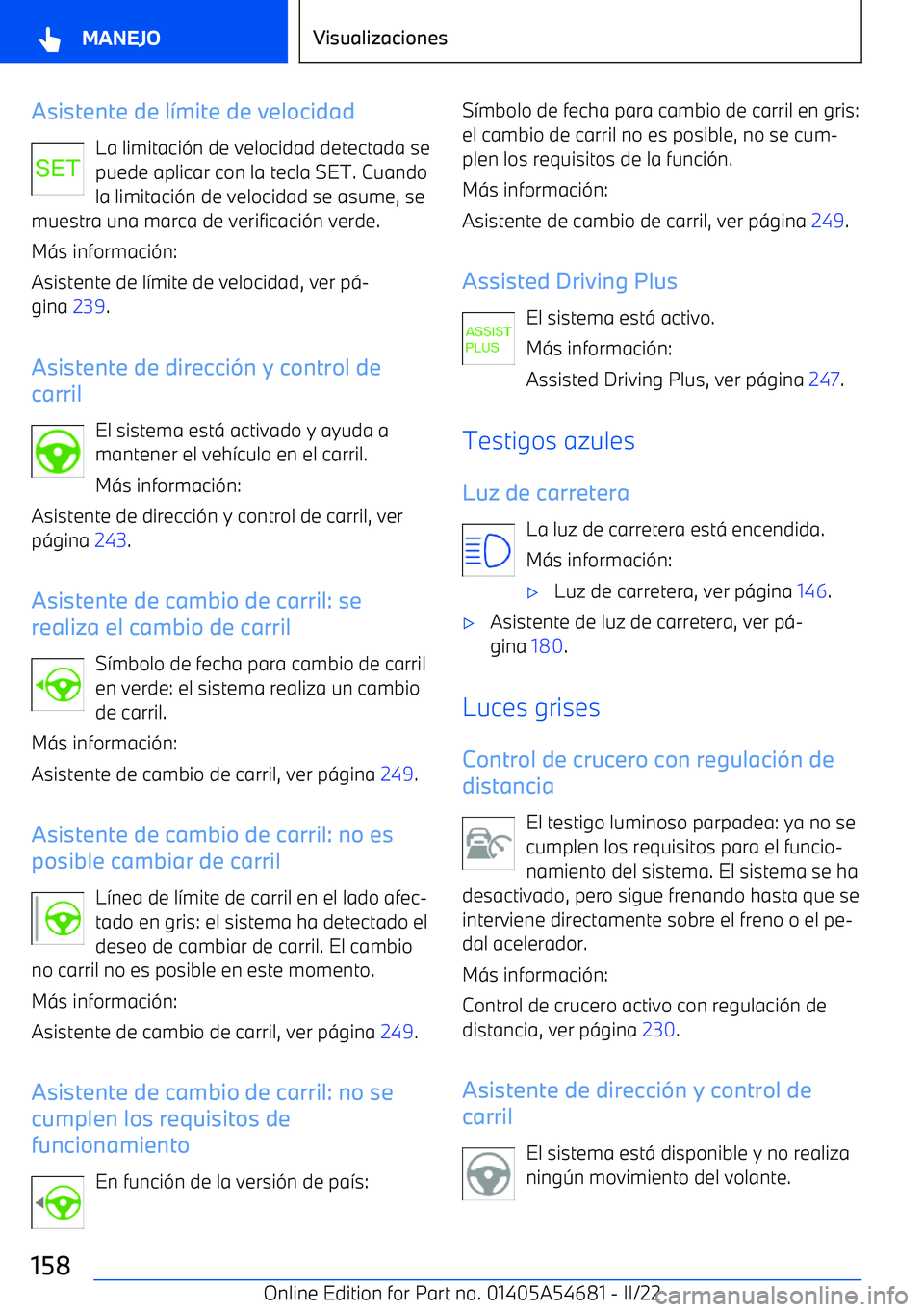 BMW I4 2022  Manuales de Empleo (in Spanish) Asistente de l