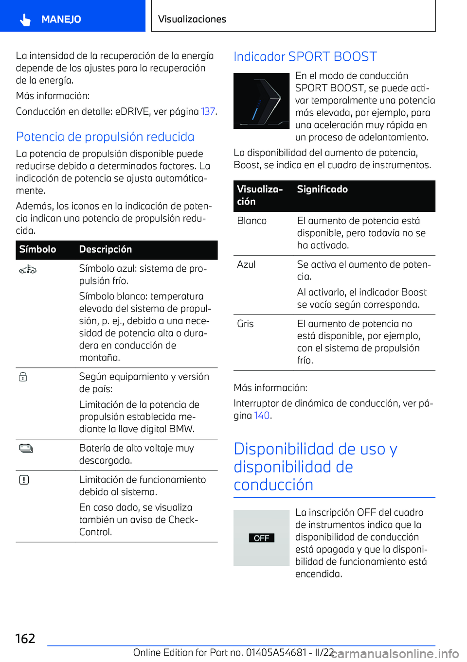 BMW I4 2022  Manuales de Empleo (in Spanish) La intensidad de la recuperaci