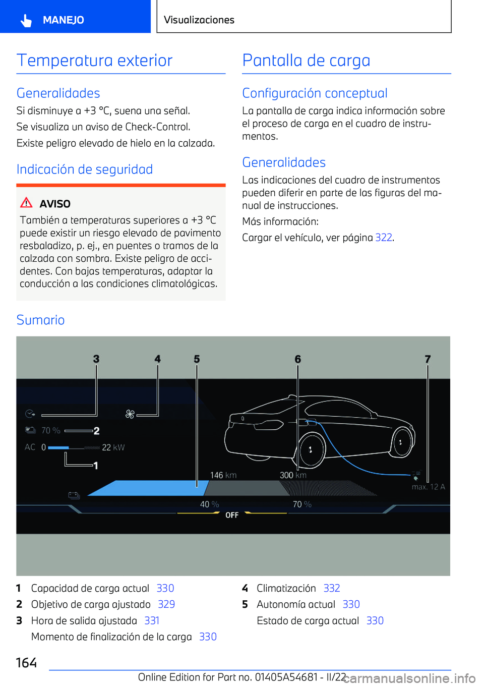 BMW I4 2022  Manuales de Empleo (in Spanish) Temperatura exterior
Generalidades
Si disminuye a +3 