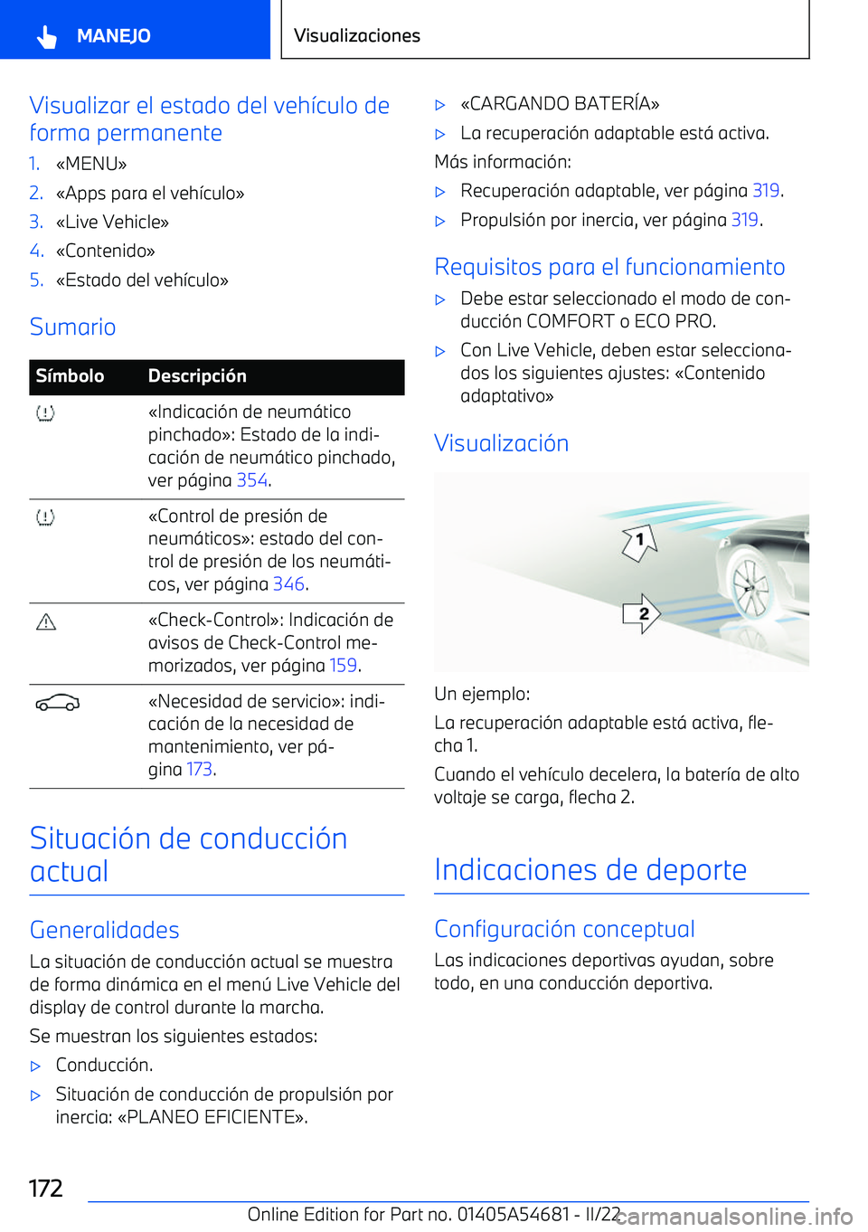 BMW I4 2022  Manuales de Empleo (in Spanish) Visualizar el estado del veh