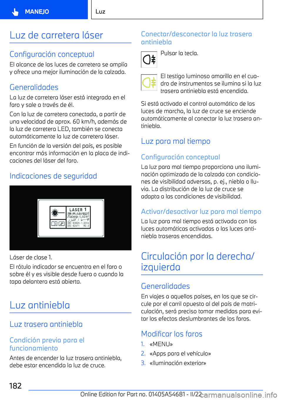 BMW I4 2022  Manuales de Empleo (in Spanish) Luz de carretera l