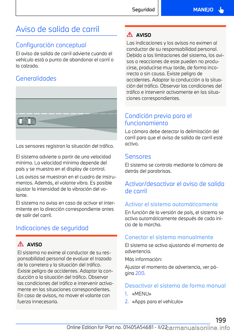 BMW I4 2022  Manuales de Empleo (in Spanish) Aviso de salida de carril
Configuraci