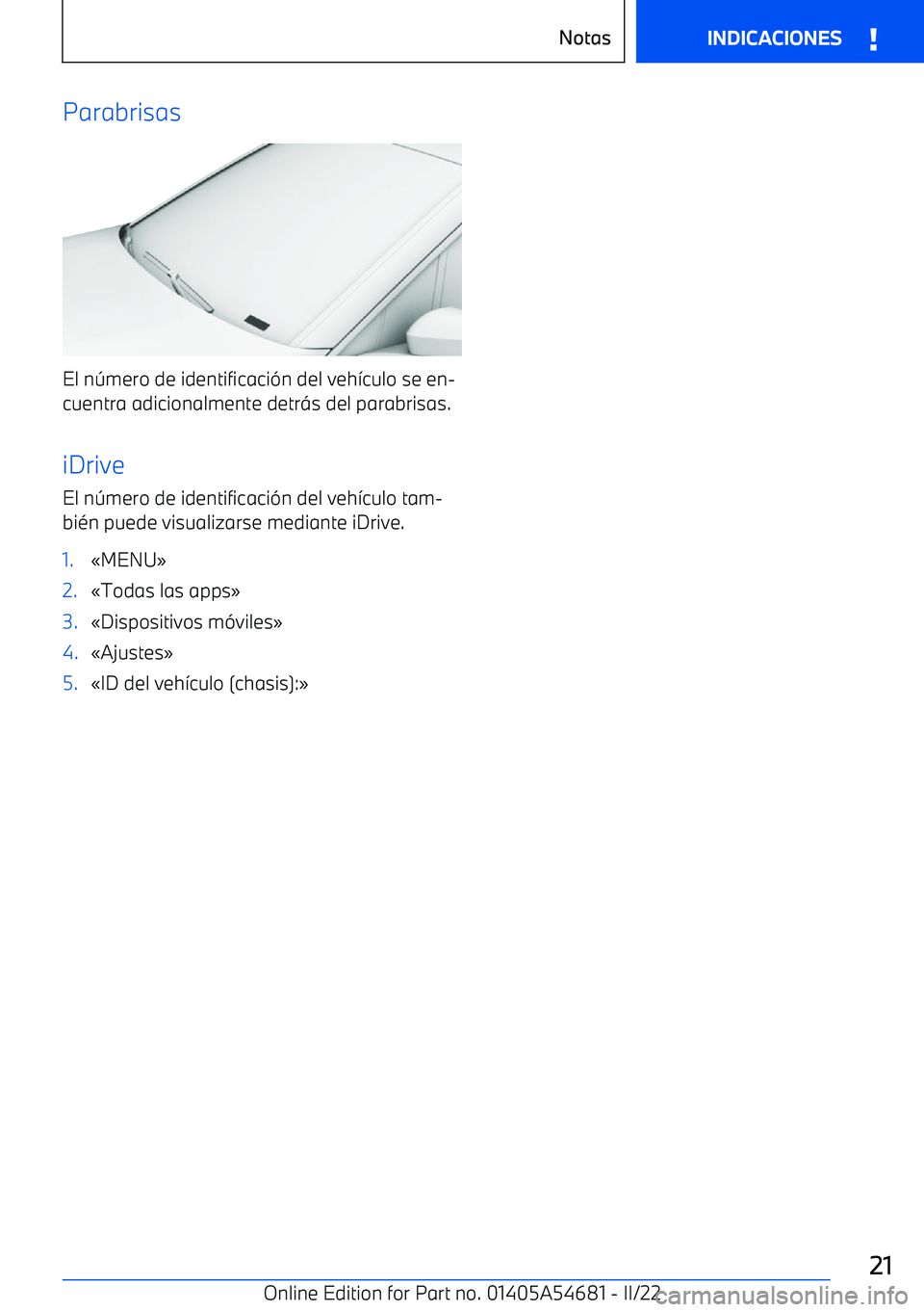 BMW I4 2022  Manuales de Empleo (in Spanish) Parabrisas
El n