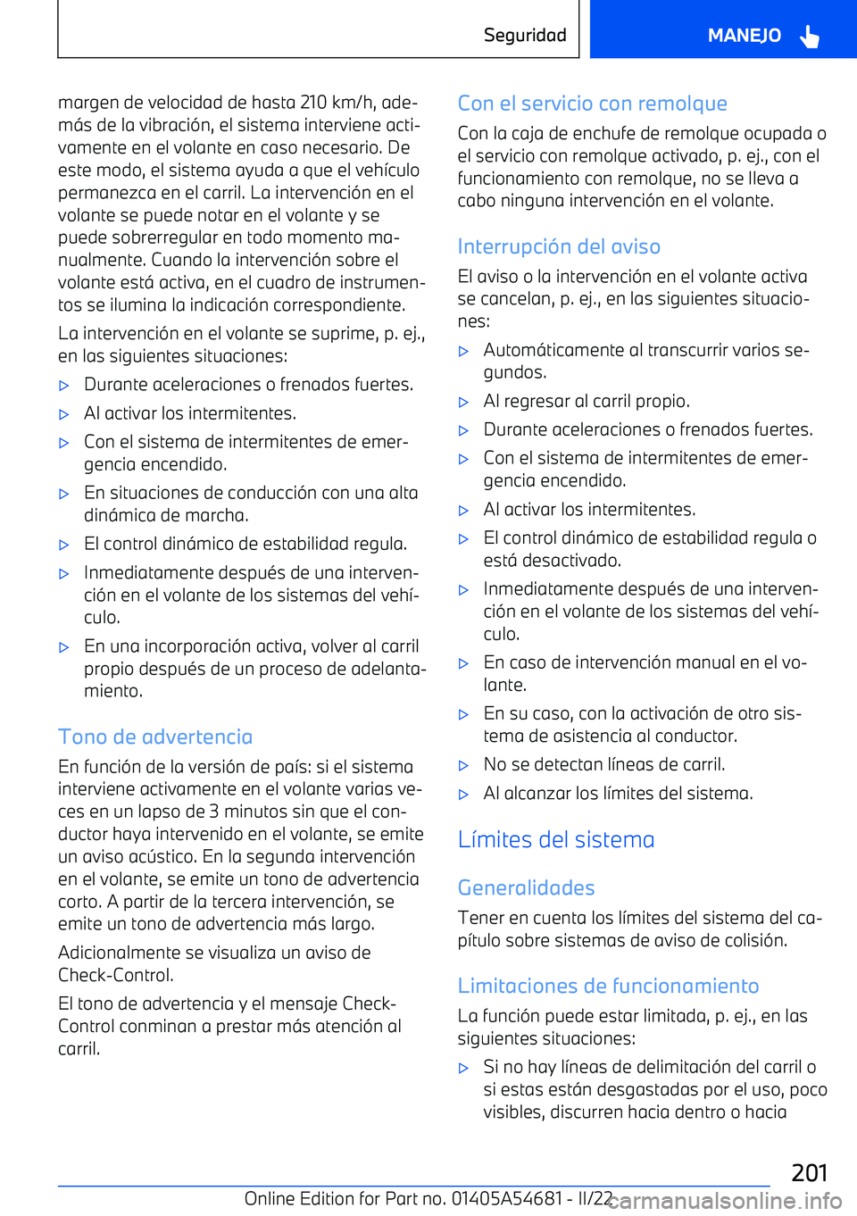 BMW I4 2022  Manuales de Empleo (in Spanish) margen de velocidad de hasta 210 km/h, ade