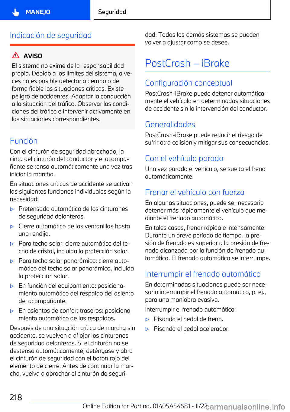 BMW I4 2022  Manuales de Empleo (in Spanish) Indicaci