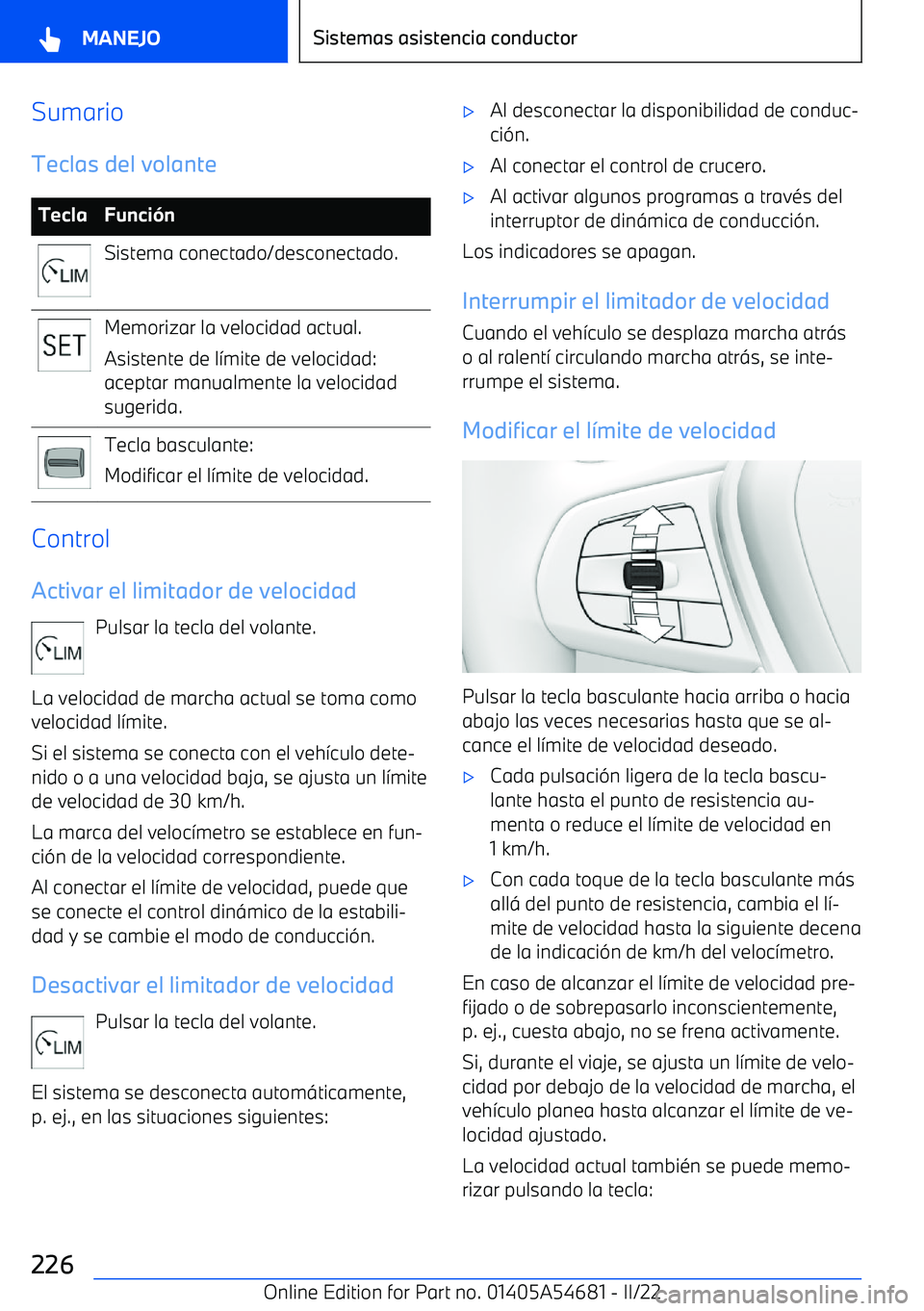 BMW I4 2022  Manuales de Empleo (in Spanish) SumarioTeclas del volanteTeclaFunci