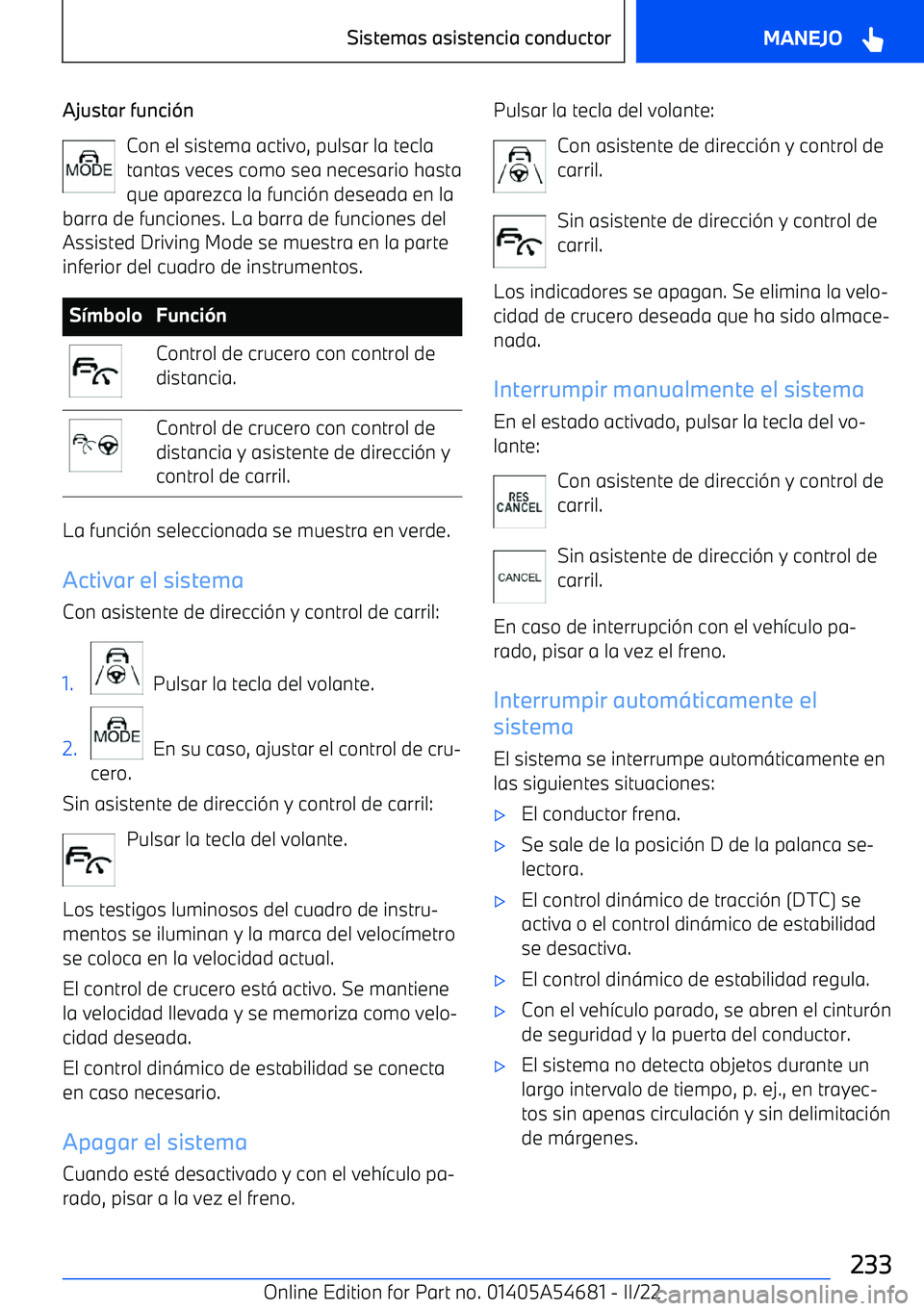BMW I4 2022  Manuales de Empleo (in Spanish) Ajustar funci