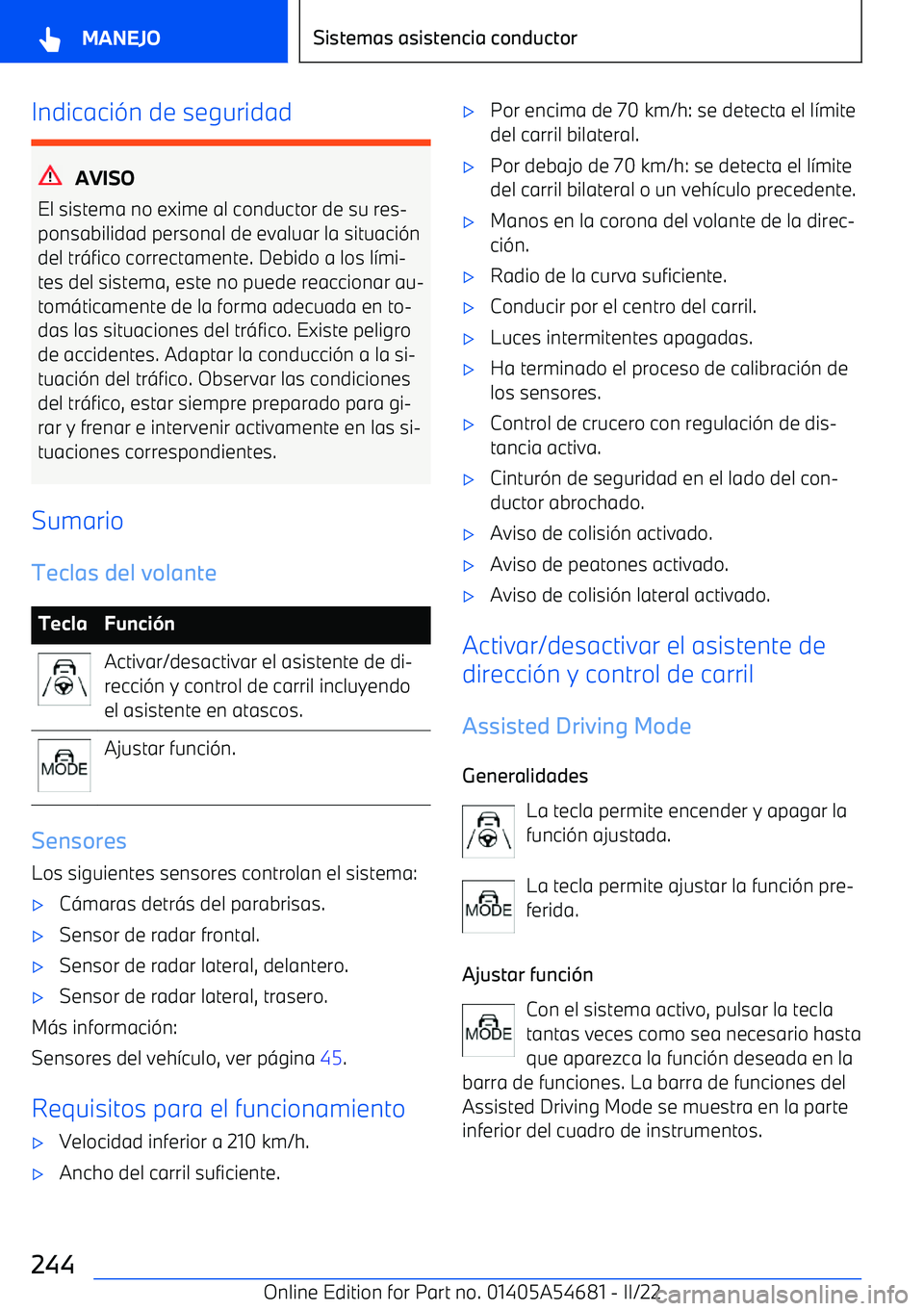 BMW I4 2022  Manuales de Empleo (in Spanish) Indicaci