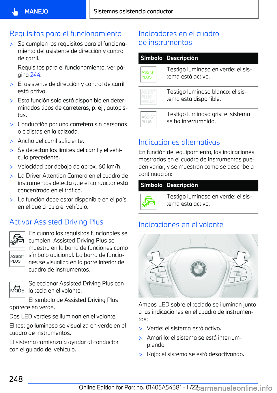 BMW I4 2022  Manuales de Empleo (in Spanish) Requisitos para el funcionamiento