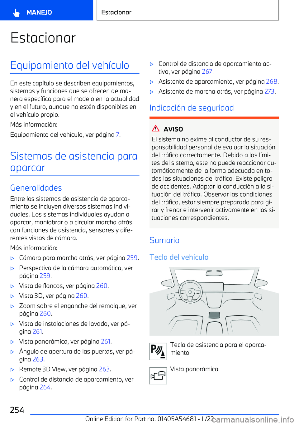 BMW I4 2022  Manuales de Empleo (in Spanish) EstacionarEquipamiento del veh